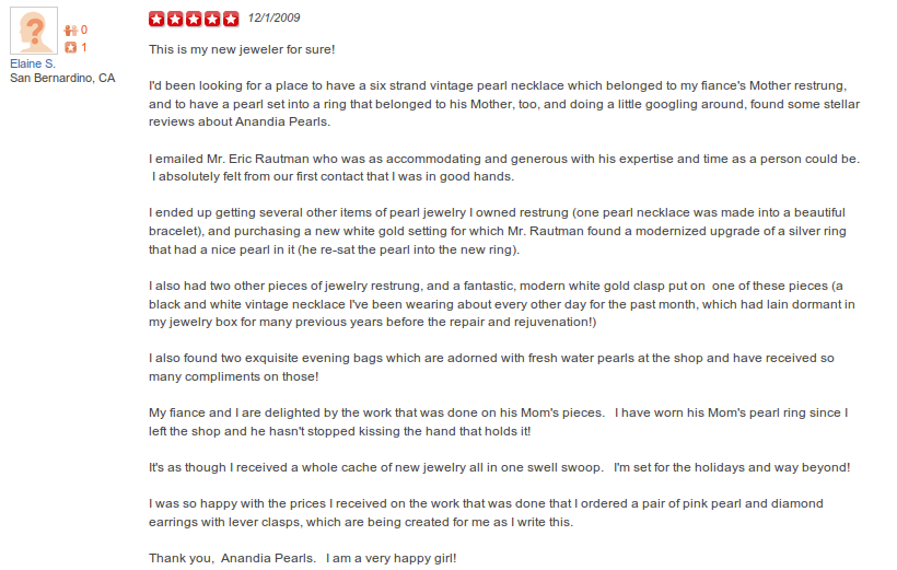 Yelp Review Anandia Pearls