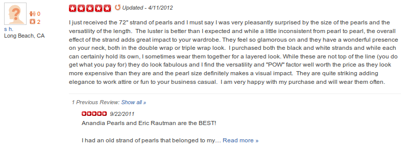 Yelp Review Anandia Pearls